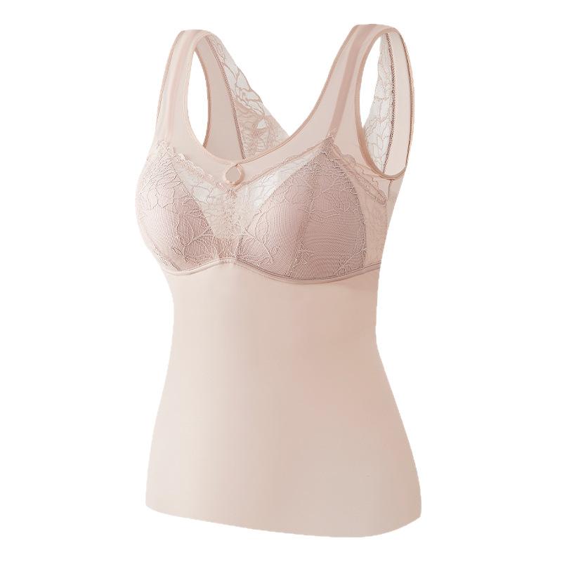 ブラトップ レディース レース ノンワイヤー 桑蚕糸 Y字型 タンクトップ 接触冷感 吸湿速乾 Vネック 春夏 秋冬2