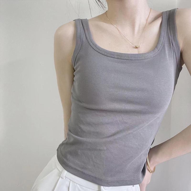 タンクトップ レディース 無地 ラウンドネック ノースリーブ トップス インナーウェア コットン混紡 春夏 秋冬 接触冷感 吸湿速乾 伸縮性 黒 白 グレー
