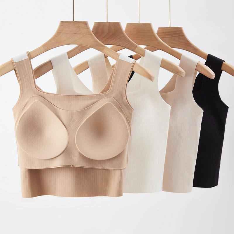 ベスト レディース ブラトップ付き 保温インナー 肌色 M L 補正下着 Uネック 無地 厚手 あったか 秋冬2