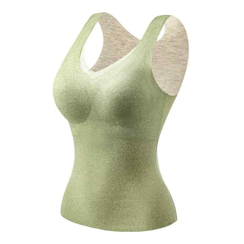 背心 レディース 秋冬 Vネック ブラトップ 一体型 カップ付き あったかインナー 保温 暖か 無地 肌着 下着 部屋着 普段使い 黒 ピンク系