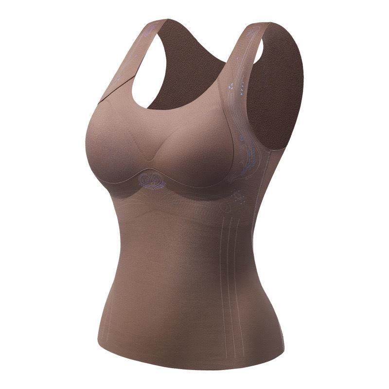 インナー レディース 背心 あったかインナー 裏起毛 ノンワイヤー ブラトップ カップ付き 肌着 補正下着 タンクトップ シェイプアップ Vネック