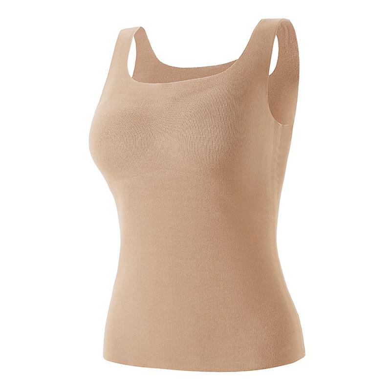 楽天ブリルビ保温ベスト レディース 秋冬 スクエアネック カップ付き インナーシャツ 発熱 無縫製 静電気防止 スキンケア