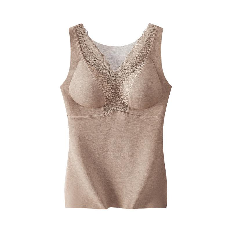 キャミソール レディース 秋冬 あったかインナー 裏起毛 Vネック 保温 肌着 ブラトップ カップ付き 大判 ショール ケープ ストール 赤2