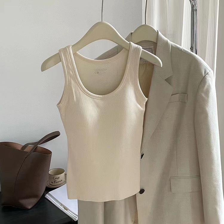 ベスト レディース 秋冬 羊毛 ブレンド カップ付き あったかインナー ラウンドネック トップス 伸縮性 ..