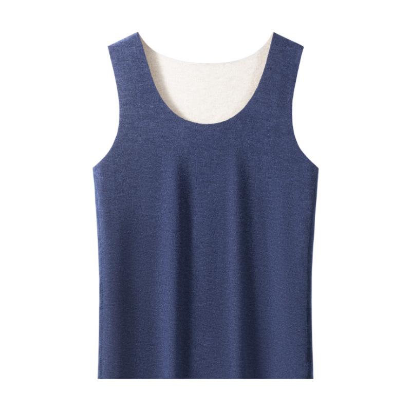 インナー 男性用 保温 背心 肌着 発熱 粘纤 蚕糸 裏起毛 Uネック 無地 ブラウン系 カーキ ブルー系 グレー ブラック