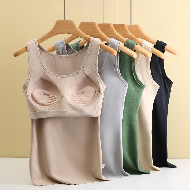 レディース インナー あったかインナー 背心 秋冬 Vネック Uネック カップ付き 裏起毛 防寒 部屋着 普段使い 重ね着 トップス 肌着 婦人服 M L XL 2XL 3XL ポリエステル