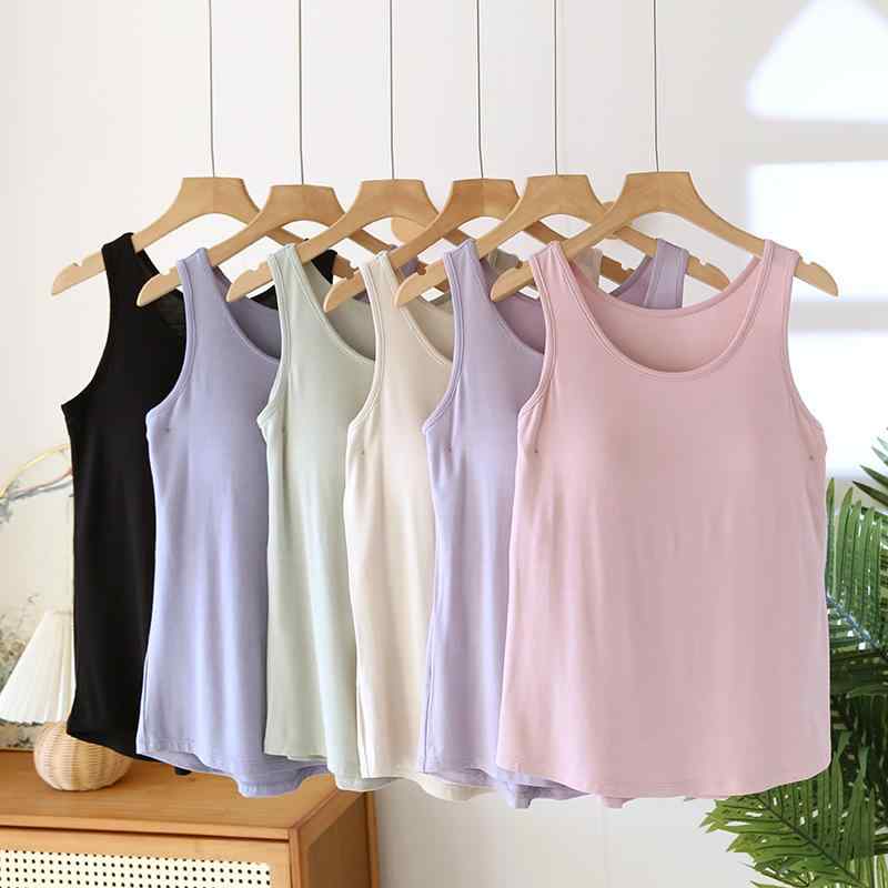 キャミソール レディース モダール 胸パッド付き 薄手 春夏 肌着 部屋着 インナー 接触冷感 吸湿速乾 ピンク系 パープル ヌード ブラック ブルー グリーン