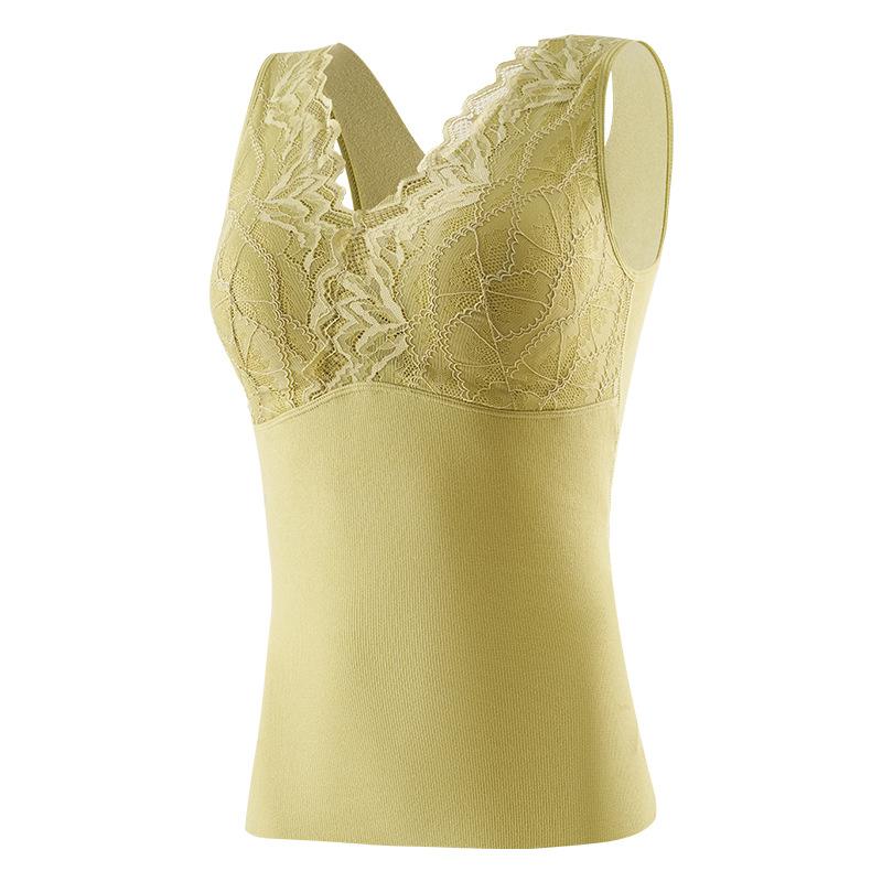 ベスト レディース 秋冬 女性用 あったかインナー Vネック カップ付き ポリエステル 無地 ブラック ベージュ カーキ