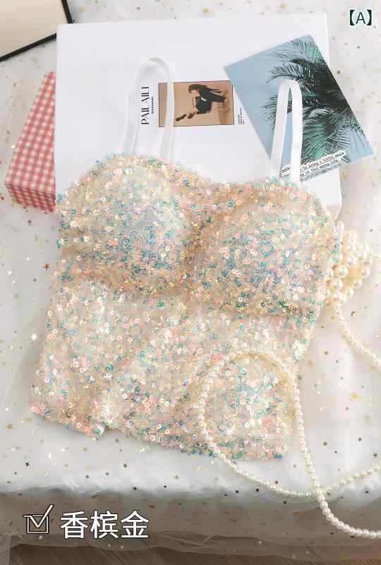 キャミソール レディース チューブトップ スパンコール ベアトップ ブラトップ ナイトブラ ルームウェ..