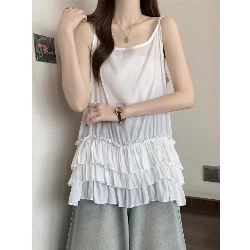 キャミソール レディース 春夏 白 チュニック ぽっちゃり ゆったり 体型カバー ノースリーブ トップス 裾フリル