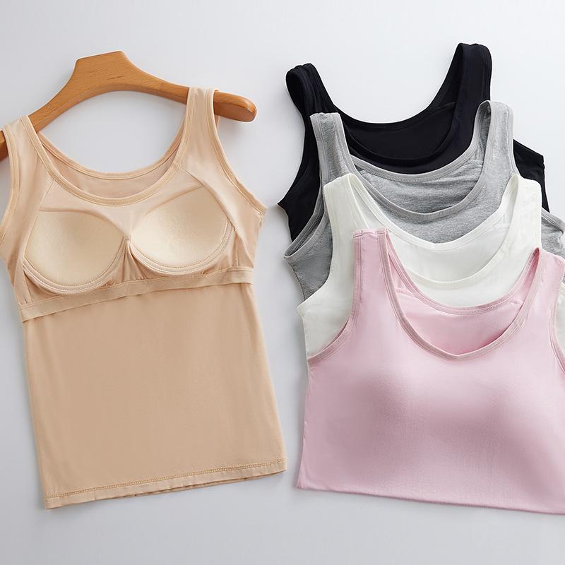キャミソール レディース 春夏 ラウンドネック カップ付き インナー トップス モダール 接触冷感 吸湿速乾 薄手 ノースリーブ カットソー ブラック ホワイト グレー ピンク ベージュ 部屋着 普段使い