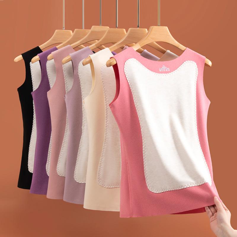 インナー レディース 秋冬 裏起毛 あったか 保温 背中 暖め 無縫製 ラウンドネック トップス 肌着 アンダーウェア 部屋着 普段使い ポリエステル ブラック ピンク系 パープル