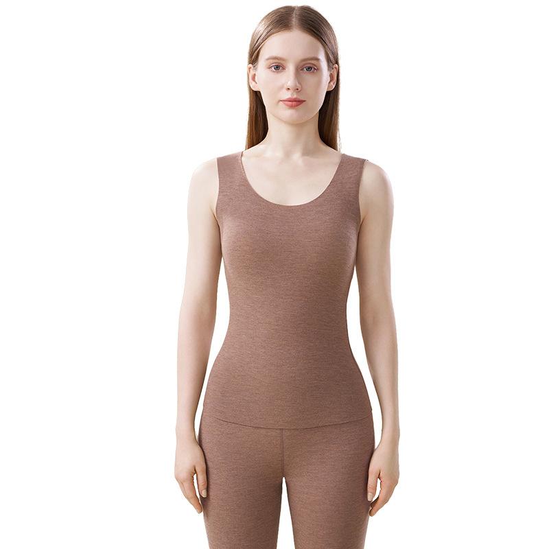 インナー レディース 発熱 保温 ベスト 裏起毛 暖かい 肌着 トップス ウール混 再生繊維 無縫製 秋冬 ブラック 自然色 ピンク系 パープル系 カーキ ブラウン S M L XL 2XL 3XL