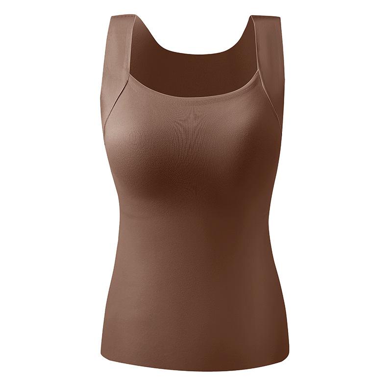 ベスト レディース 秋冬 裏起毛 ブラトップ付き あったかインナー 無縫製 発熱 保温 肌着 トップス カップ付き ポリエステル ブラック ベージュ ブラウン M L XL XXL2