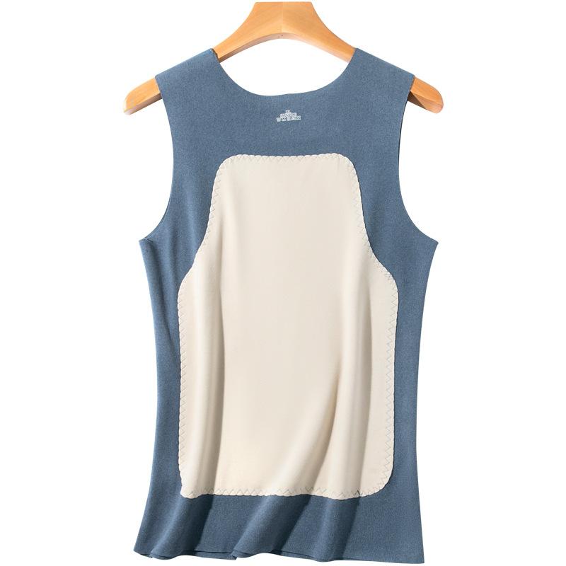 メンズ 保温インナー ベスト 男性用 防寒 Vネック 肌着 腹巻付き ポリエステル 無地 厚手 ブラック グレー カーキ ワインレッド デニムブルー L XL XXL XXXL XXXXL