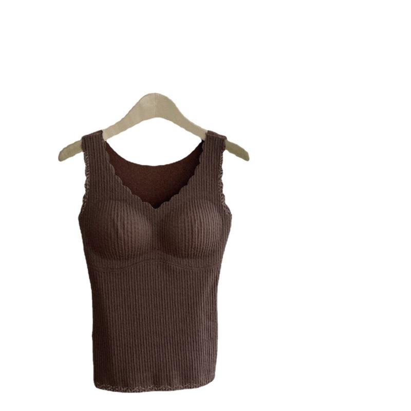 インナー レディース 秋冬 レース Vネック 裏起毛 ブラトップ付き あったかインナー 肌着 トップス 無地 保温 発熱 ストレッチ2