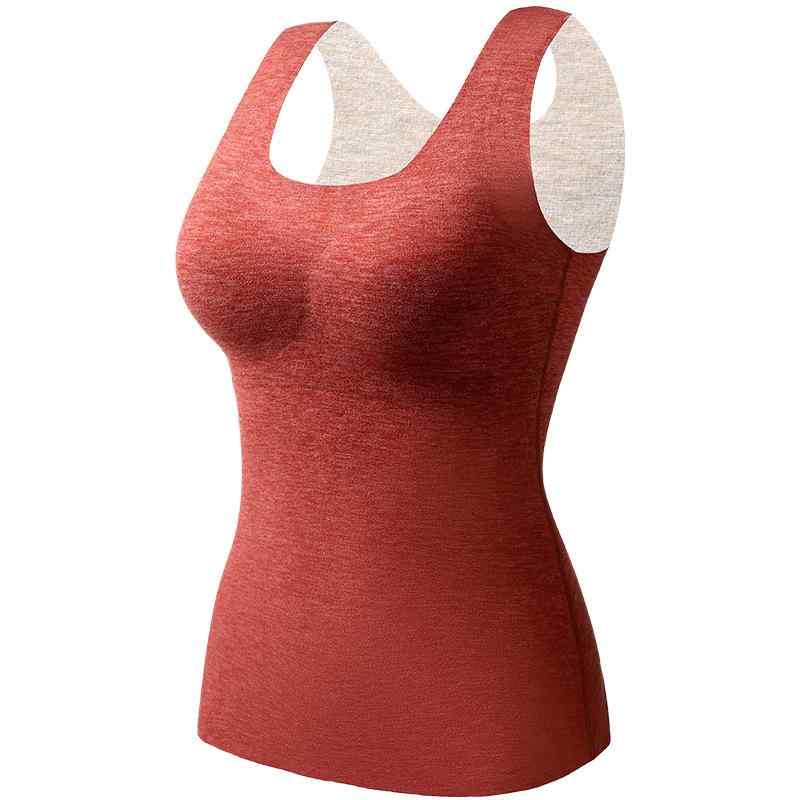 インナー レディース 秋冬 暖かいブラトップ 一体型 カップ付き 防寒肌着 あったかインナー 保温インナー 裏起毛 トップス 無地 ポリエステル ブラウン レッド ピンク ベージュ グリーン ブラック M L XL XXL2