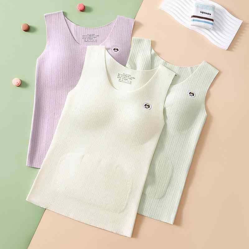 インナーウェア ガールズ あったかインナー ベスト 秋冬 少女 胸パッド付き ポリエステル 保温 防寒