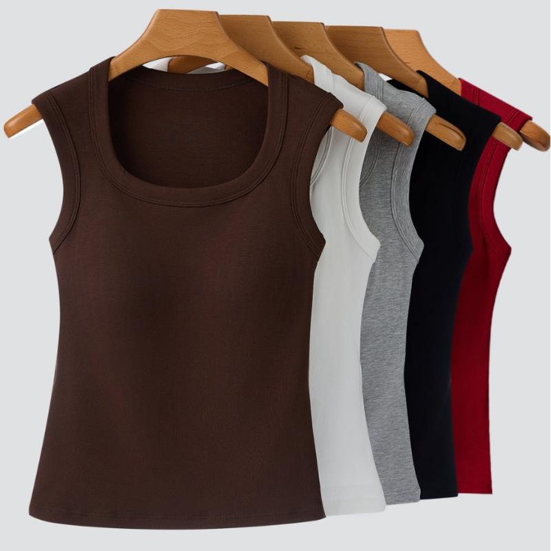 タンクトップ レディース 一体型 カップ付き レトロ ラウンドネック ノースリーブ トップス リブニット..