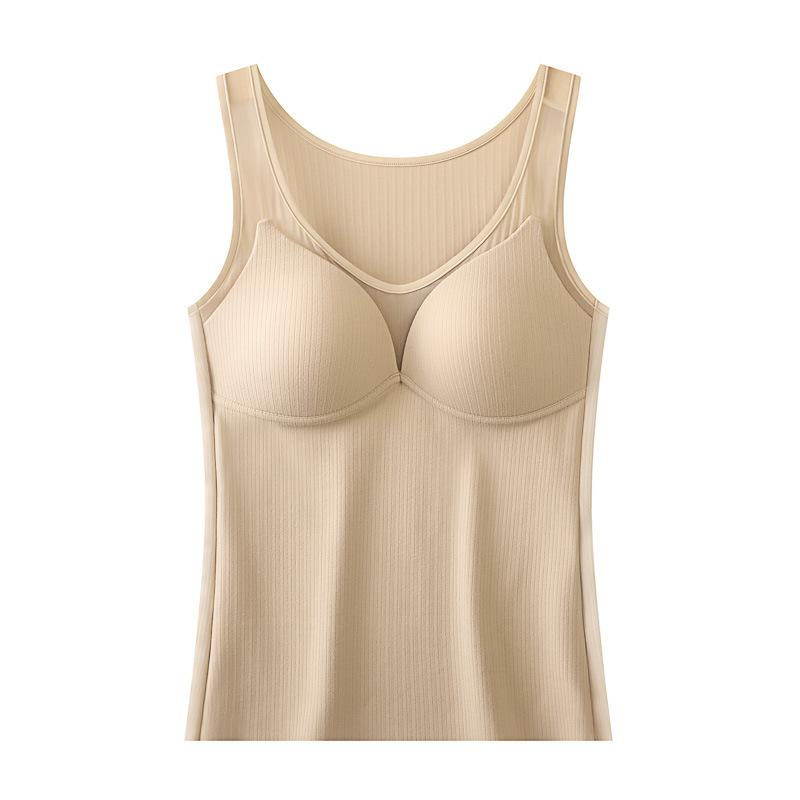 レディース 秋冬 裏起毛 メッシュ 保温 タンクトップ カップ付き 無縫製 スタイルアップ 厚手 インナー..