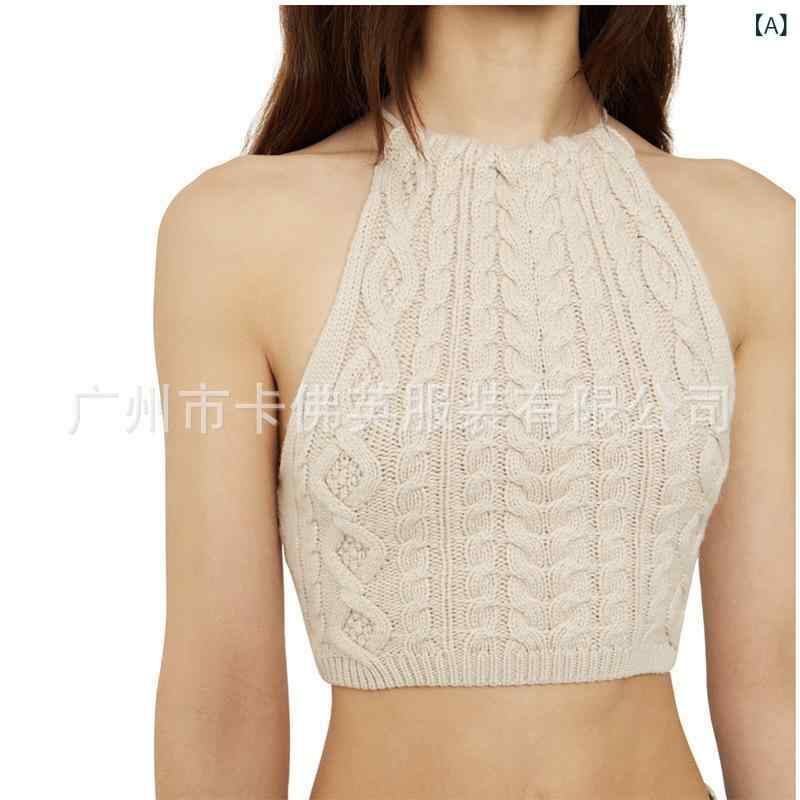 ニット レディース 秋冬 ノースリーブ ショート丈 トップス カットソー かわいい レトロ風 Y2K へそ出..