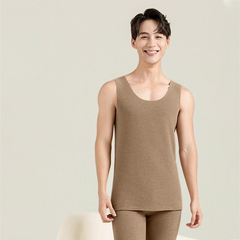 メンズ 保温ベスト 男性用 インナー 肌着 秋冬用 裏起毛 厚手 暖かい 無地 ラウンドネック 袖なし タンクトップ 接触温感 部屋着