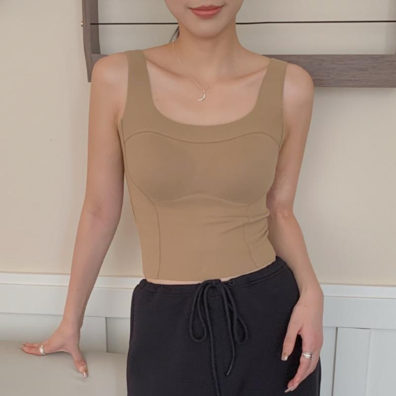 肌着 レディース 秋冬 ブラトップ 一体型 カップ付き インナー トップス Uネック ポリエステル 保温性 薄手 肩紐広め 普段使い 重ね着2
