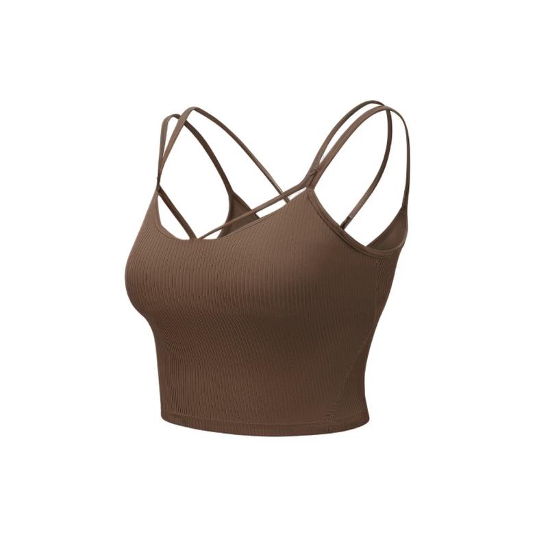 ヨガトップス レディース 背中開き リブ キャミソール ブラパッド付き 吸湿速乾 通気性 スポーツ ウェア 白 アイボリー 黒 ブラック 栗色 ローズピンク