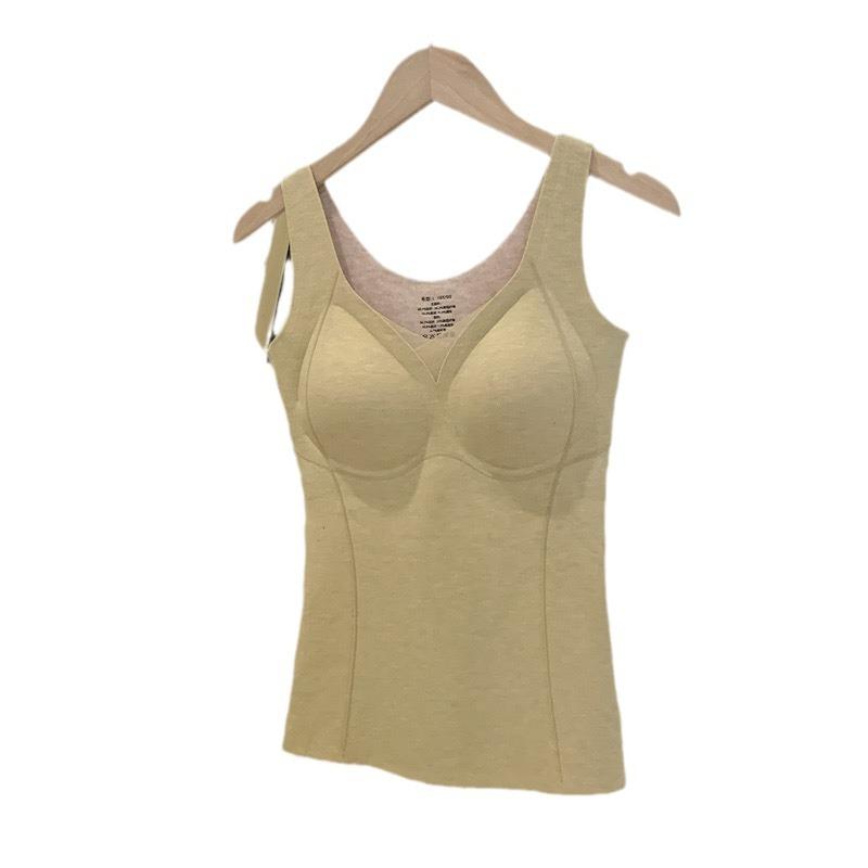 ベスト レディース 保温インナー 接触温感 粘纖 あったか 肌着 Vネック ベージュ系