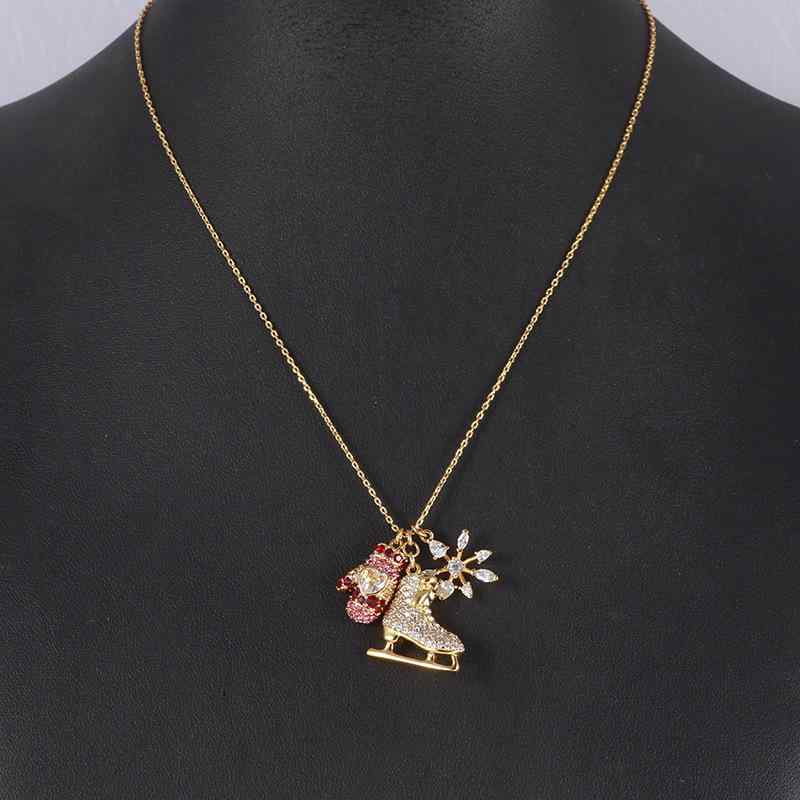ネックレス レディース スケート靴 雪の結晶 手袋 カラフル ジルコニア ペンダント