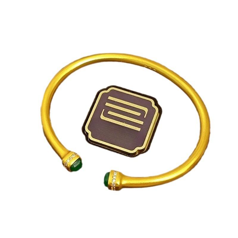 ブレスレット レディース 古法 電気メッキ加工 ジルコニア エメラルドグリーン 銅製 バングル 女性用 ..