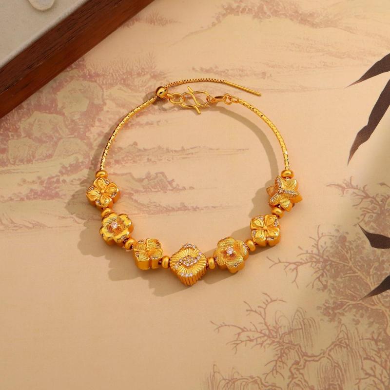 ブレスレット レディース 新中式 軽奢 ジルコニア 花柄 手飾り 豪華感 手首飾り エレガント 腕輪 ギフ..