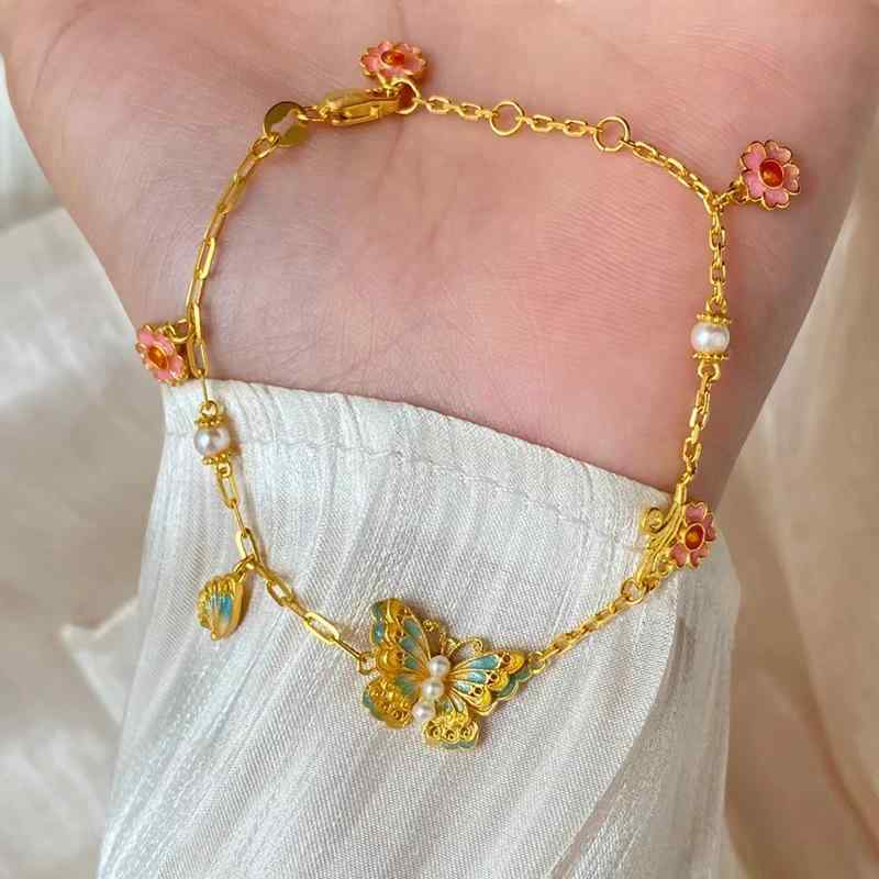 ブレスレット レディース 宮廷風 ちょうちょ バタフライ チョウ 昆虫 モチーフ パール 真珠 エナメル ..
