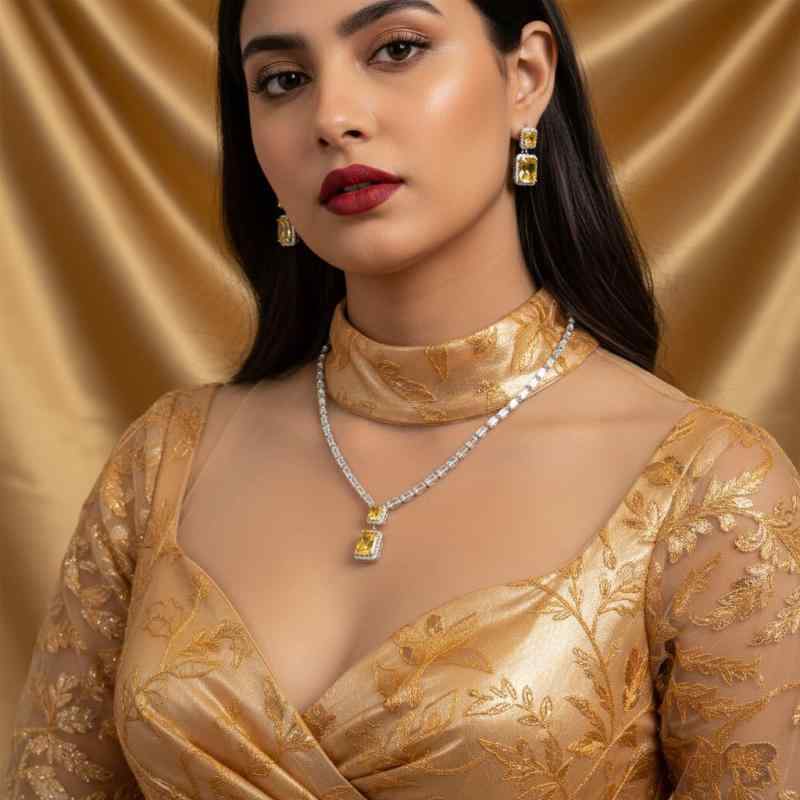 ネックレス レディース キュービックジルコニア スクエア ペンダント イヤリング セット 鎖骨チェーン ジュエリー 通勤 エレガント か..