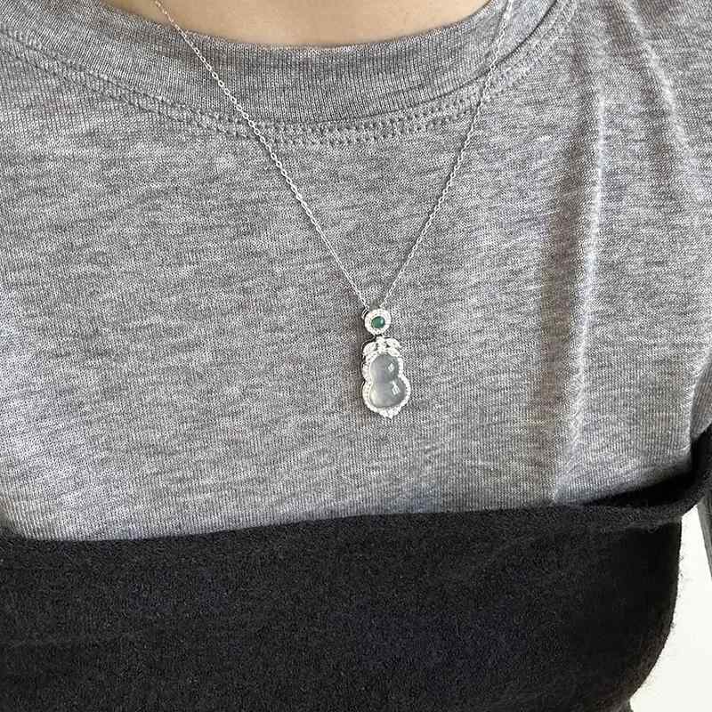 ネックレス レディース シルバー925 白玉 髄 花 葫芦 ペンダント 鎖骨チェーン 中国風 アクセサリー ジ..