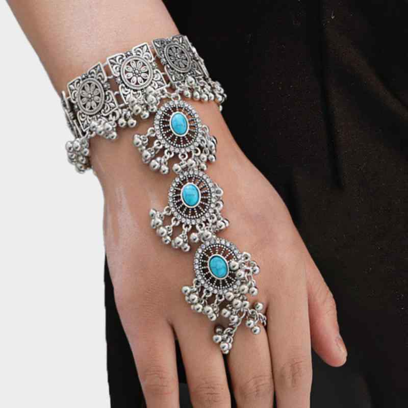 ブレスレット レディース バングル インド風 アンティークシルバー 合金製 幾何学模様 ラインストーン キラキラ おしゃれ エレガント 旅行 普段使い