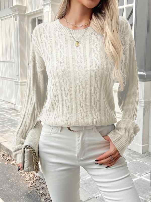 ニット レディース ケーブル編み セーター 秋冬 長袖 ラウンドネック ドロップショルダー ゆったり 普..