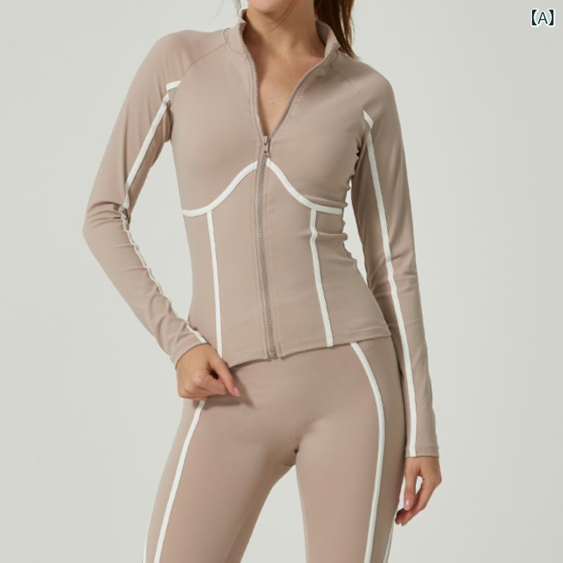 ヨガウェア レディース スポーツウェア 配色 ジャケット 長袖 パンツ 上下セット 秋冬 吸湿速乾 ストレッチ ランニング トレーニング ジム フィットネス
