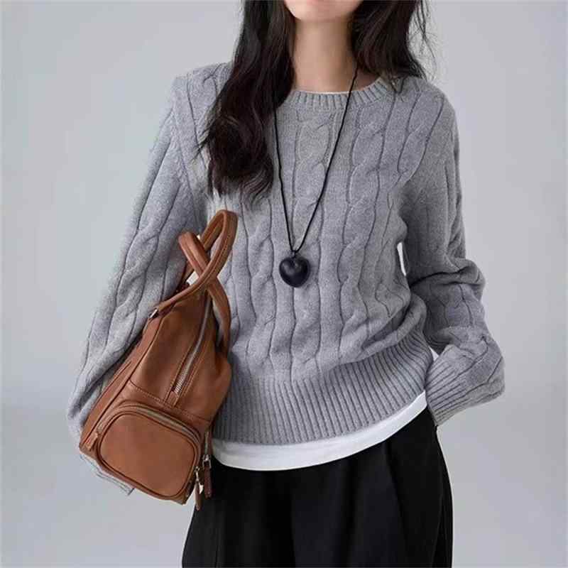 ニット レディース 麻花柄 ケーブル編み トップス 秋冬 プルオーバー ゆったり 長袖 ラウンドネック シ..