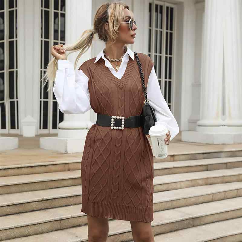 ニットベスト レディース 秋冬 Vネック ケーブル編み チュニック ゆったり 厚手 あったか 暖かい レイ..