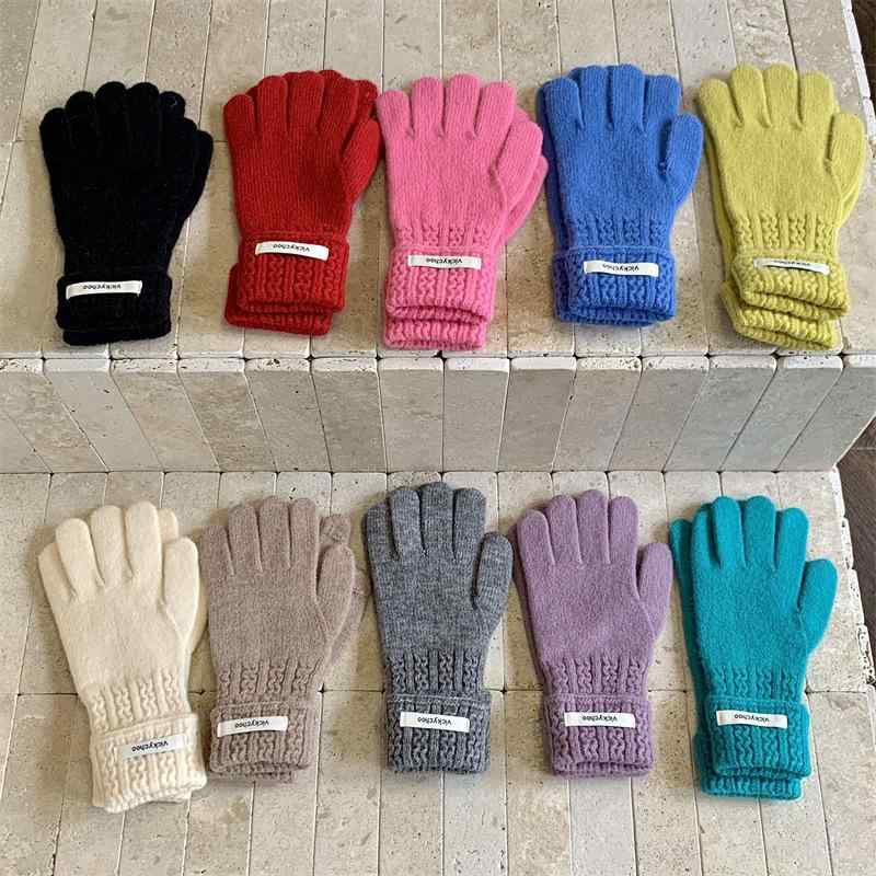 手袋 レディース ニット手袋 スマートフォン対応 防寒手袋 秋冬 暖かい 無地 自転車 バイク 宝藍色 グ..