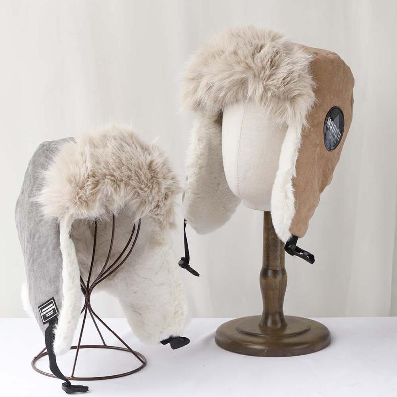 帽子 レディース レトロ スエード レイフォンハット 秋冬 アウトドア スキー サイクリング 耳あて付き ニット帽 メンズ 防寒 防風 グレー カーキ ブラック チョコレート色2