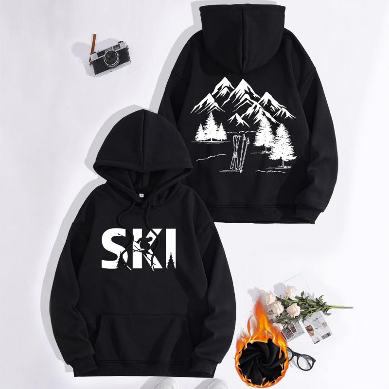 パーカー レディース 秋冬 長袖 プルオーバー フーディー ストリート スキー プリント カンガルーポケ..