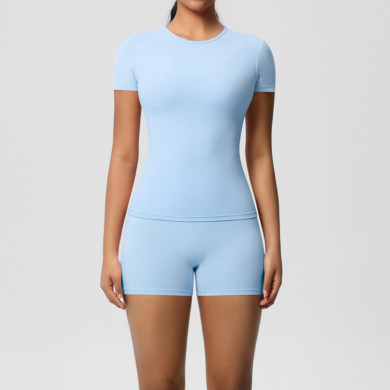 ヨガウェア レディース 上下セット Tシャツ 短パン スポーツウェア 伸縮性 吸湿速乾 ランニング ジョギング トレーニング ウェア 裸感 親膚 スリムフィット 春夏秋冬 黒 板栗色