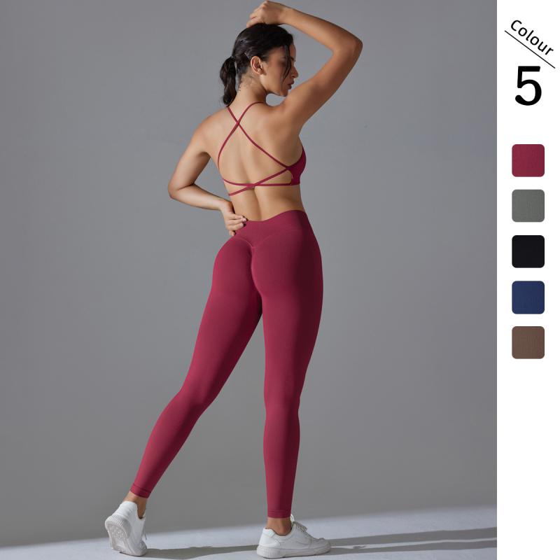 ヨガウェア レディース セットアップ スポーツブラ レギンス 無地 クロスバック 伸縮性 通気性 ランニ..