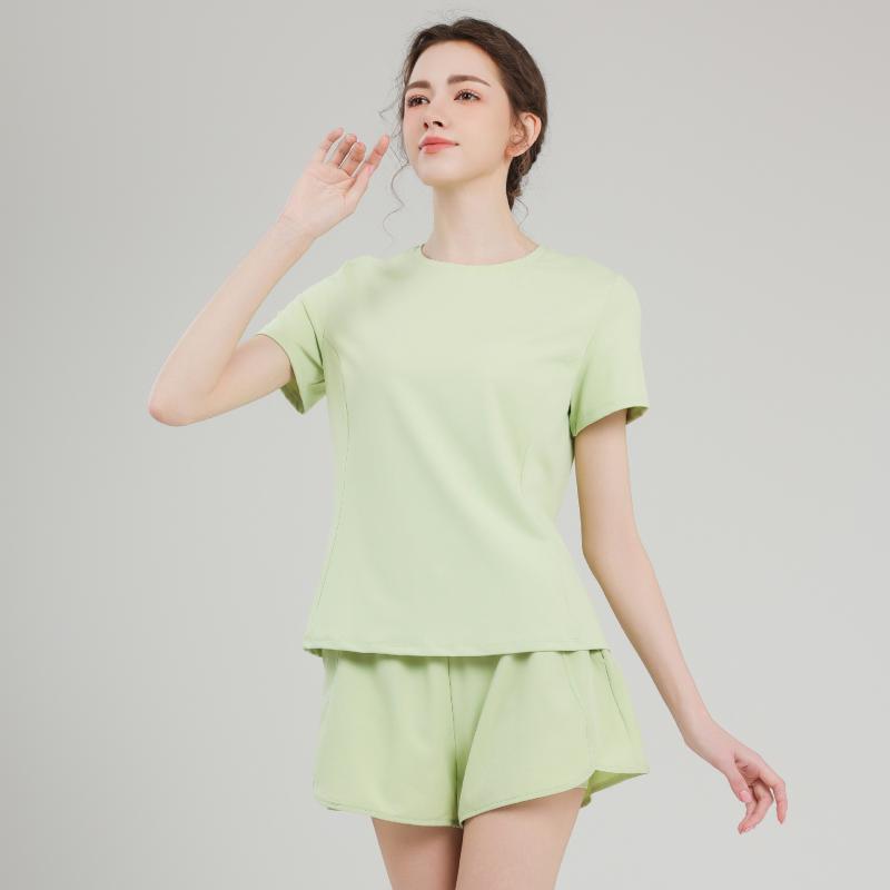 ヨガウェア レディース セットアップ 半袖 ショートパンツ 上下セット 吸湿速乾 スポーツウェア トレーニングウェア ルームウェア 普段使い 春夏 パープル ティファニーブルー ホワイト オレンジ ブラック グリーン