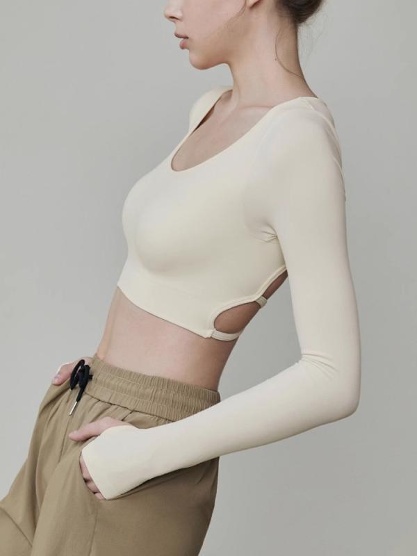 ヨガウェア レディース トップス 秋冬 長袖 ショート丈 カップ付き トレーニング フィットネス ピラテ..