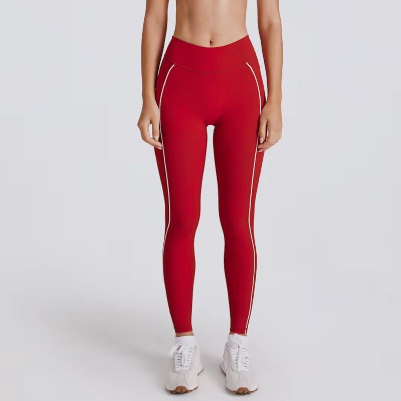 ヨガパンツ レディース 高弾性 吸湿速乾 腹部サポート ランニング スポーツ レギンス スパッツ タイツ ライン入り フィットネス トレーニング エクササイズ ウェア ジム ズボン ボトムス 黒 赤 黄色 アイボリー