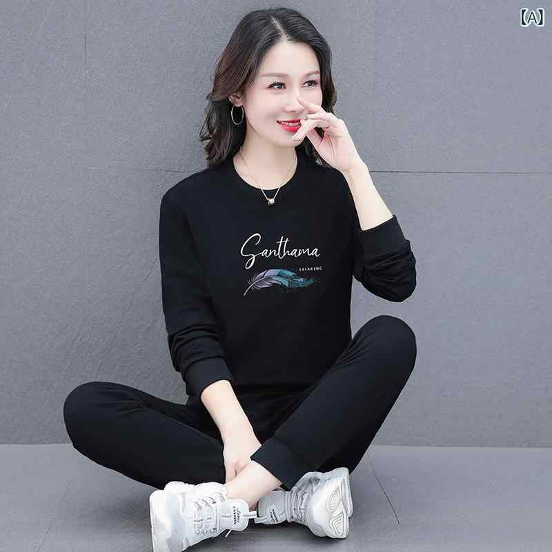 セットアップ レディース ファッション 運動着 スポーツウェア 普段使い 長袖 長ズボン 綿混紡 ブラック 孔雀ブルー 橄欖グリーン ホワイト レッド ピンク系 レンガ色 グレー2