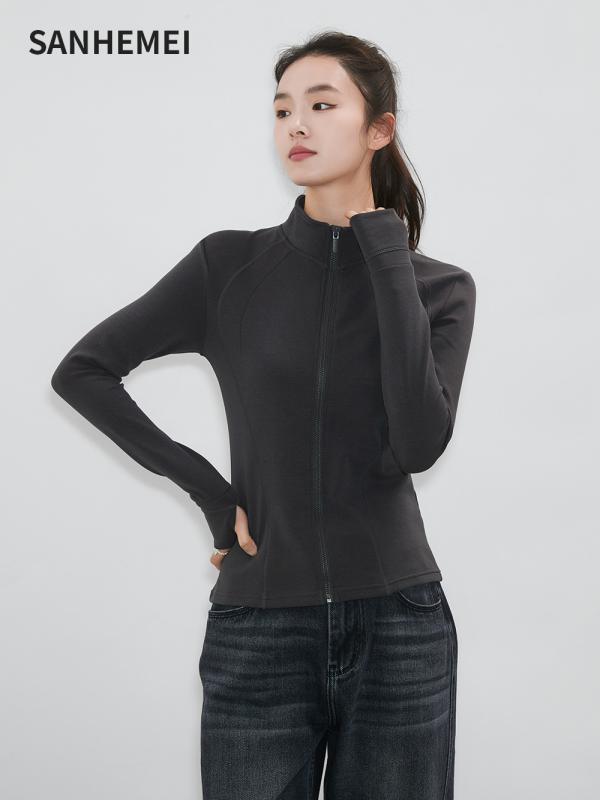 ヨガウェア レディース 立襟 ジャケット ポケット付き 秋冬 女性用 保温 スポーツウェア 長袖 トップス..